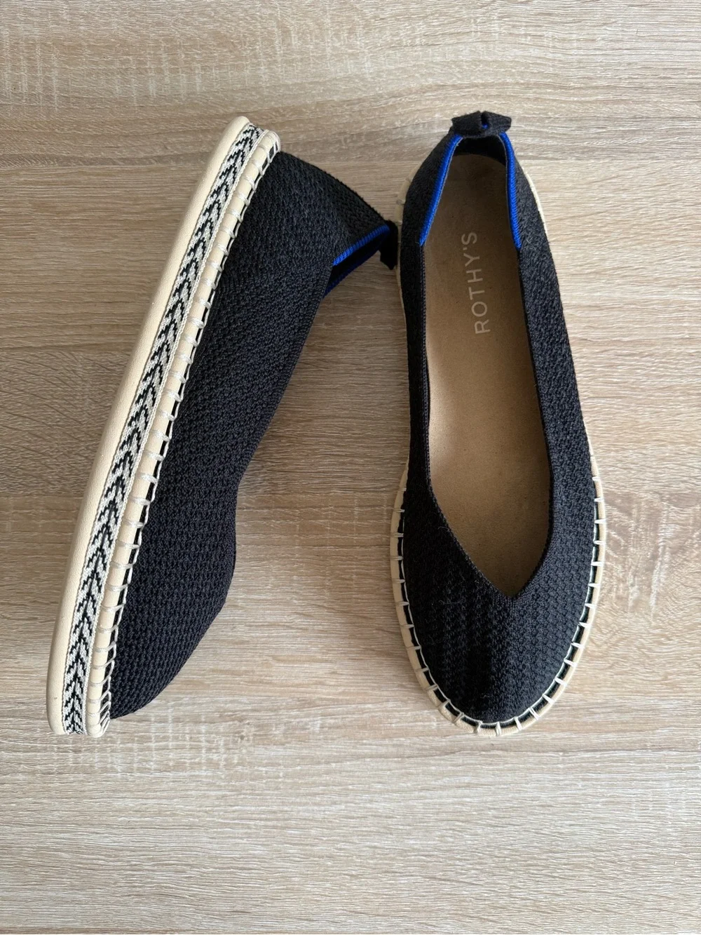Rothy’s the espadrille flats black woven shoes women’s Sz 9